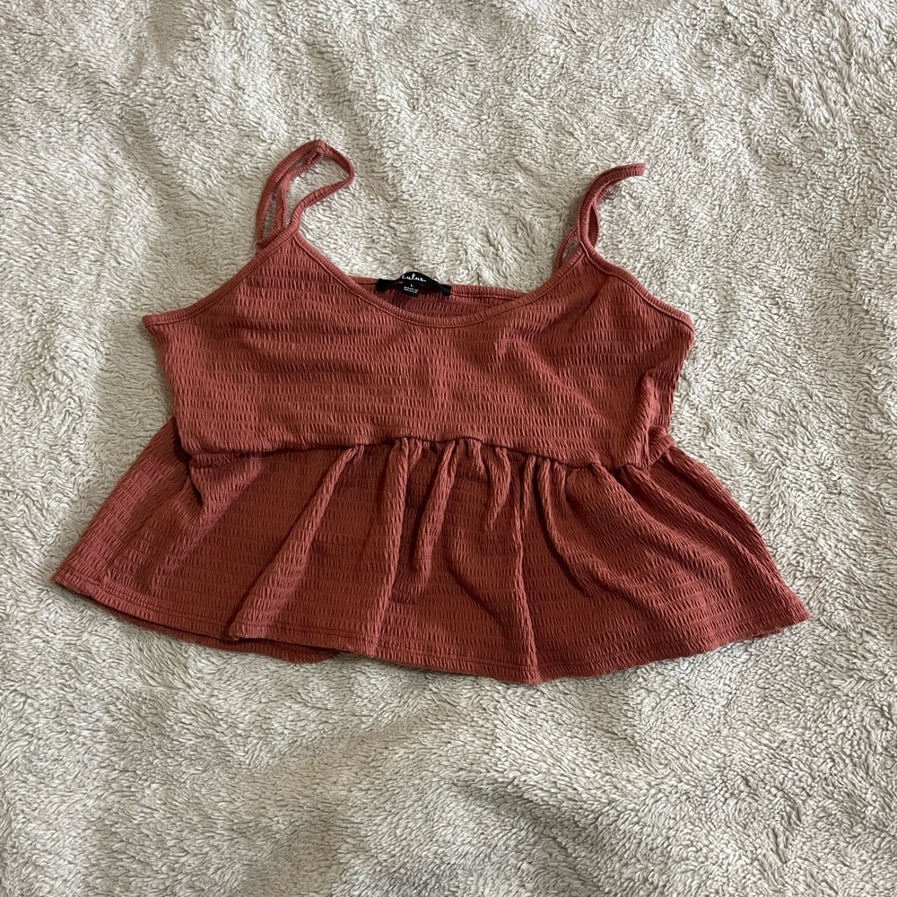 Lulus Rust Orange Textured Peplum Cami Top | Smocked Back Strappy Crop Tank